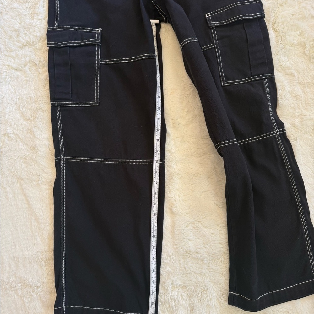 H&M DIVIDED CARGO PANTS BLACK CONTRAST STITCH STRAIGHT LEG SIZE 8 - Picture 7 of 8